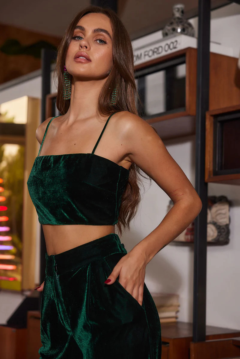 Rhea Emerald Velvet Crop Top | 12th Tribe