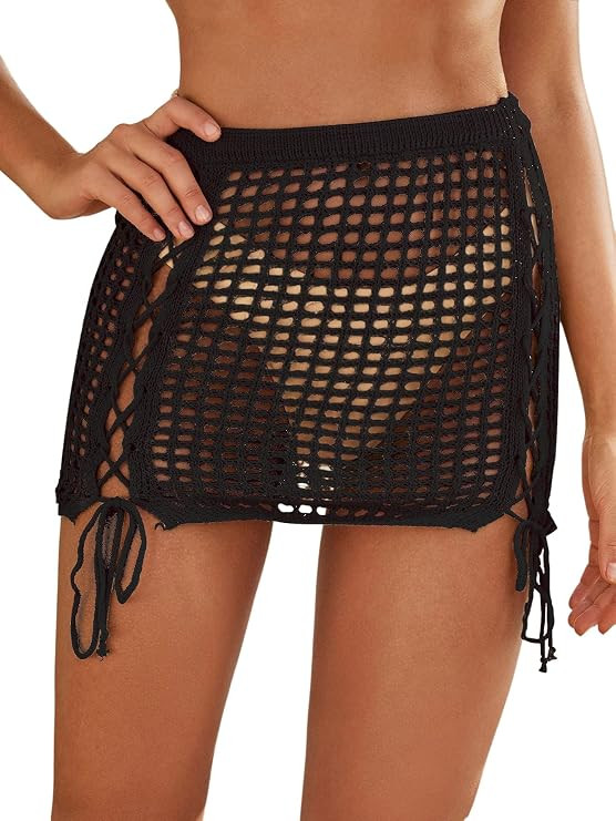 MakeMeChic Women's Crochet Cover Up Skirt Tassel Knit Mini Beach Cover Up | Amazon (US)