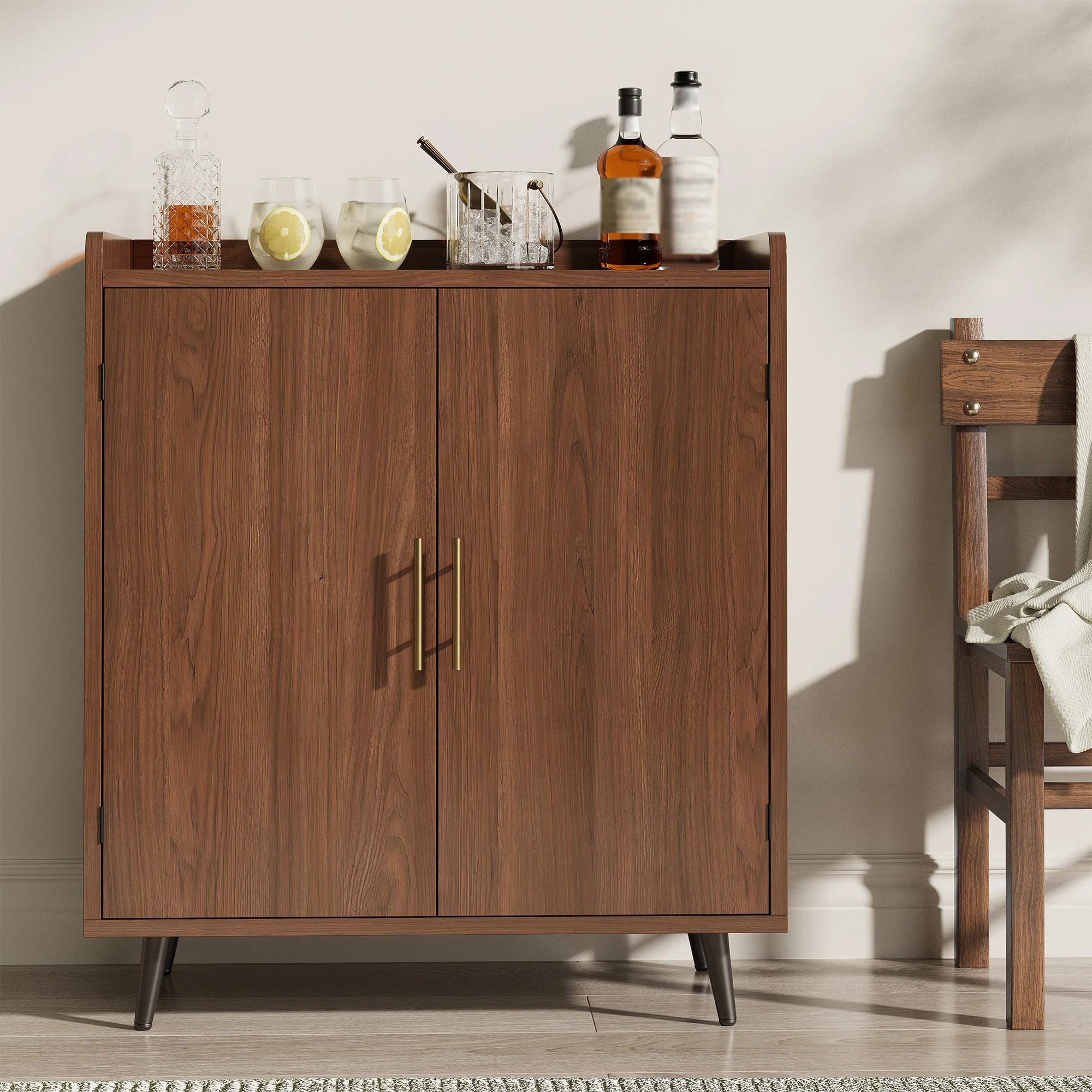 31.5'' W×19'' D Mid-Century Style Home Bar Cabinet With Doors, Indoor Mini Bar With Storage For ... | Wayfair North America
