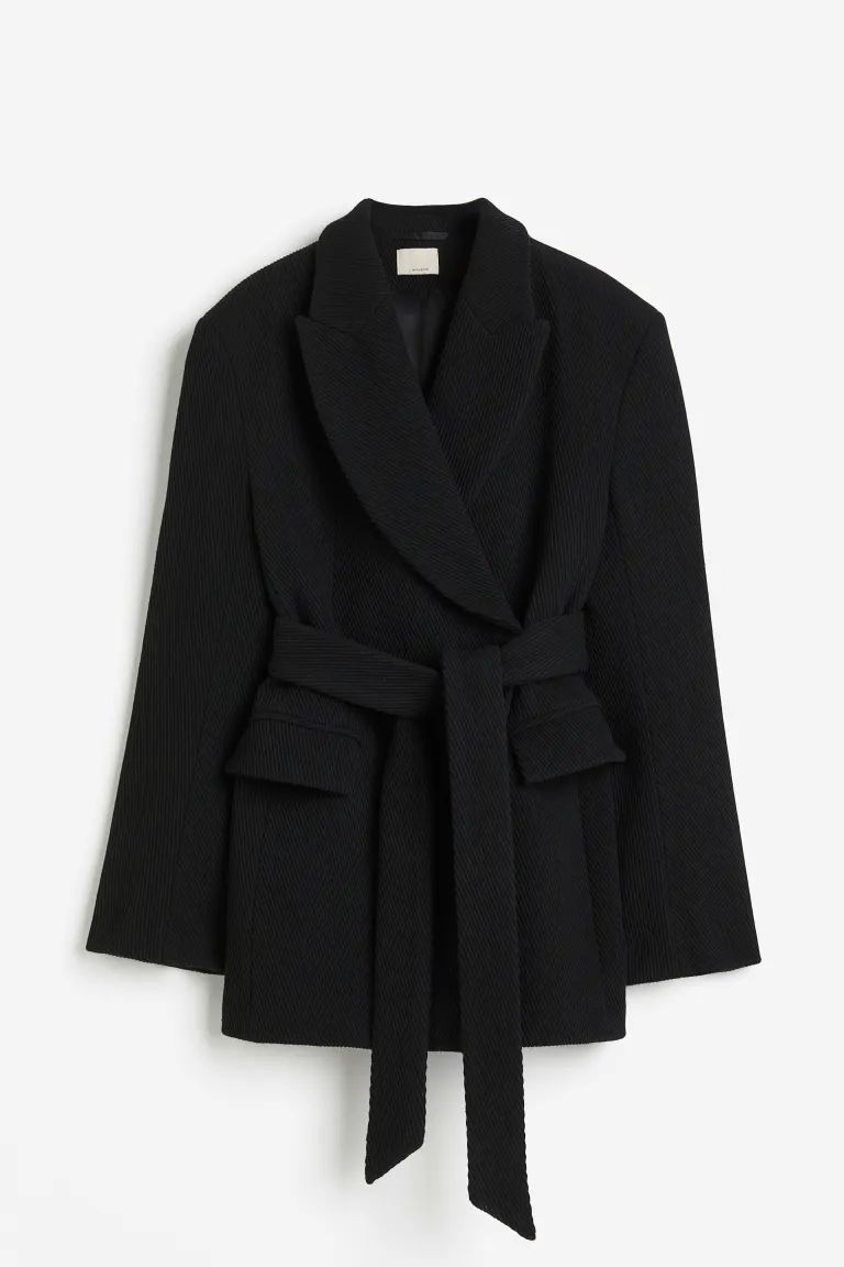 Wool-blend Tie-belt Jacket - Black - Ladies | H&M US | H&M (US + CA)