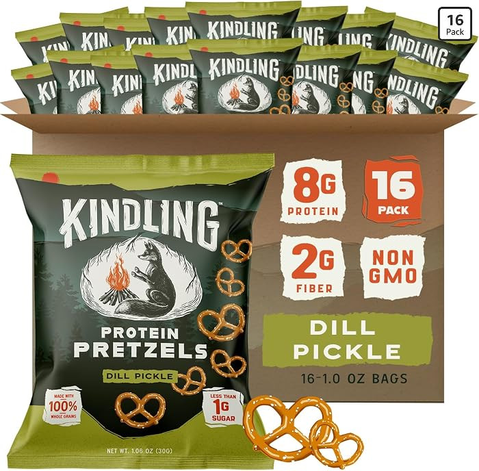 Kindling Protein Pretzels - Dill-Pickle | Protein-Packed Snack Size Bags | Kosher | 8-9g Protein ... | Amazon (US)