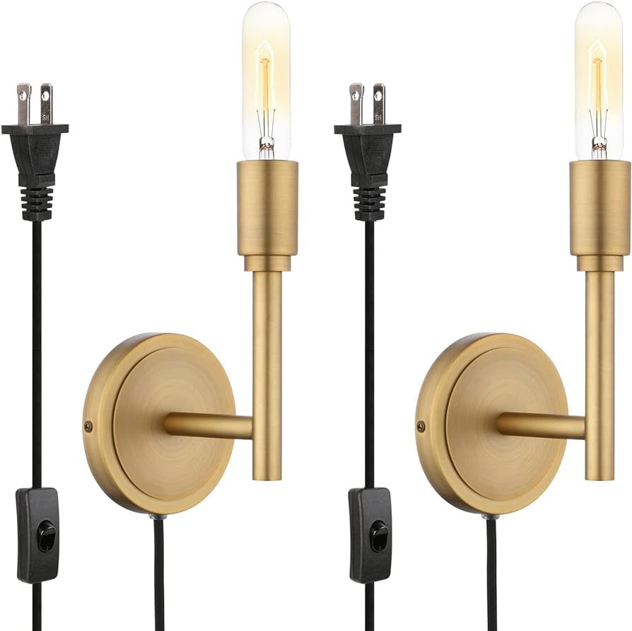 Phansthy Industrial Wall Sconce Set of Two Simplicity Plug in Wall Lamps,Antique Bronze | Amazon (US)