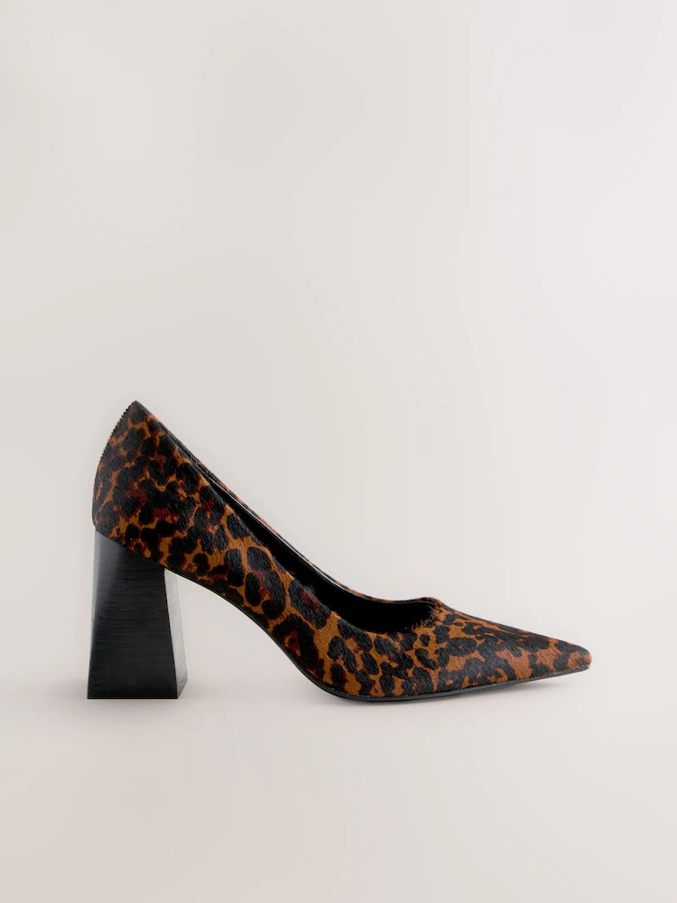 Leopard Leather Block Court Heels | Next US