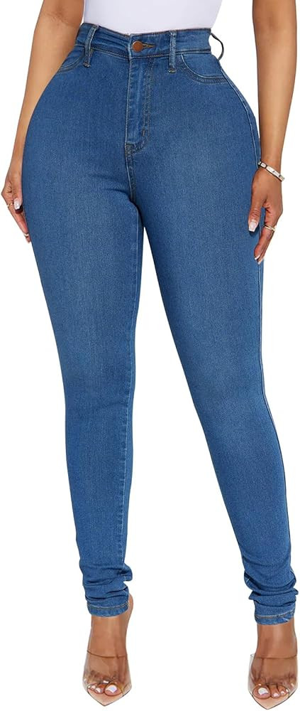 KUNMI Womens Classic High Waisted Skinny Stretch Butt Lifting Jeans Slim Fit Denim Pants | Amazon (US)