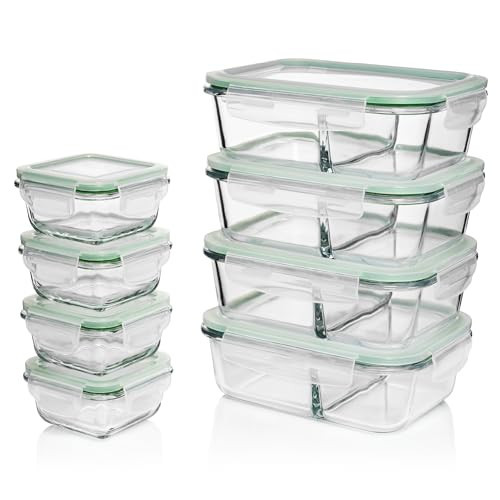 Fusion Gourmet Glass Meal Prep Containers with Lids [8 Pack, 33 oz & 4.5 oz] - 2 Compartment Divided Glass Bento Boxes for Adults, Oven Safe & Airtight | Amazon (US)