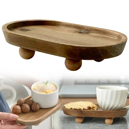 Decorative Tray Wood - Round Wooden Dessert Tray - Farmhouse Wood Tray - Bandejas Decorativas - Decorative Pedestal Stand for Candles Plants Jewelry, Multiuse Decor Tray for Farmhouse Kitchen Home | Walmart (US)