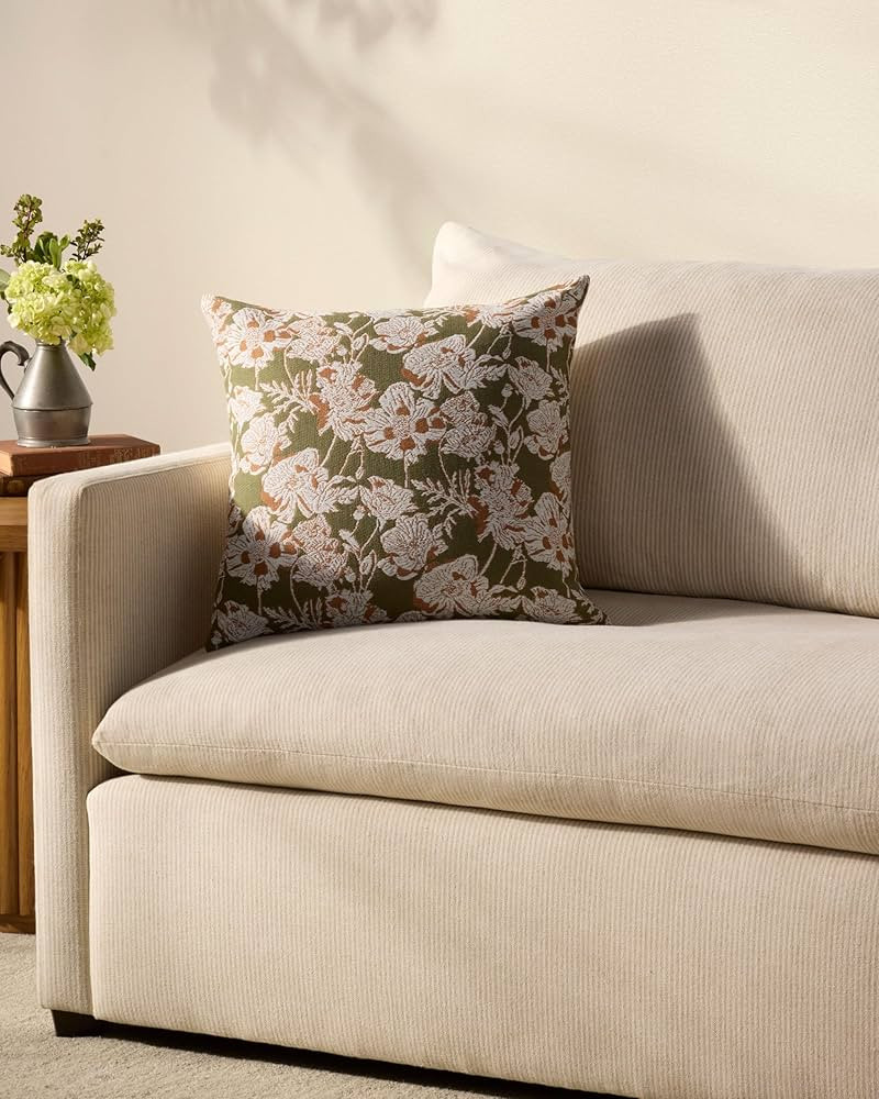 Loloi Matilda Pillow, 18'' x 18'' Cover Only, Olive/Orange | Amazon (US)