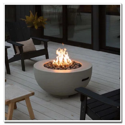 Outdoor Round Propane Fire Pit Table 28-inch,40,000 BTU Fire Pit Bowl,Light Concrete Propane Fire Pit with Free Lava Rocks,Rain Cover and Burner Lid | Wayfair North America