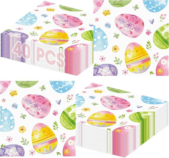 40 Pcs Easter Napkins Set - 13 Inch Watercolor Spring Easter Cocktail Dinner Napkins Bulk, 3-Ply ... | Amazon (US)