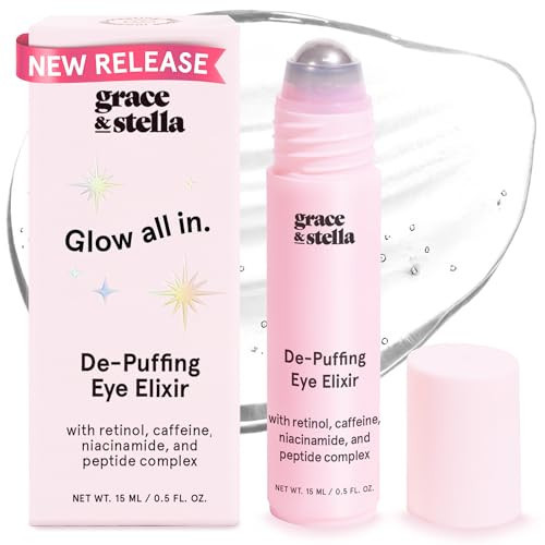 grace & stella Under Eye Brightener Roller - Airplane Travel Essentials - Travel Size Toiletries - Retinol & Caffeine Eye Serum for Puffiness, Dark Circles, Wrinkles - Vegan Skincare (15ml / 0.51floz) | Amazon (US)