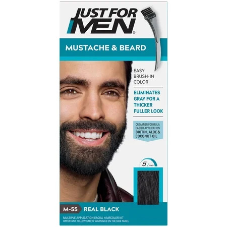 Just For Men Mustache & Beard, Beard Coloring for Gray Hair with Brush Included - Color: Real Black, | Walmart (US)
