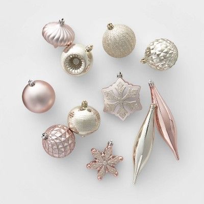 40ct Shatter Resistant Christmas Ornament Set Champagne and Blush - Wondershop™ | Target