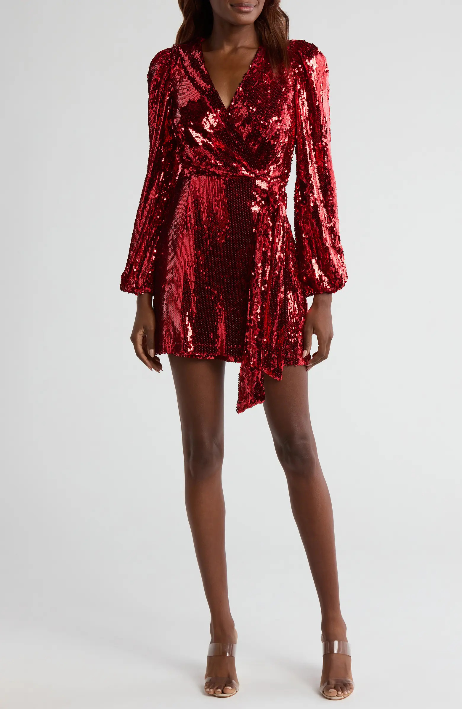 WAYF Flash Sequin Long Sleeve Faux Wrap Minidress | Nordstrom | Nordstrom