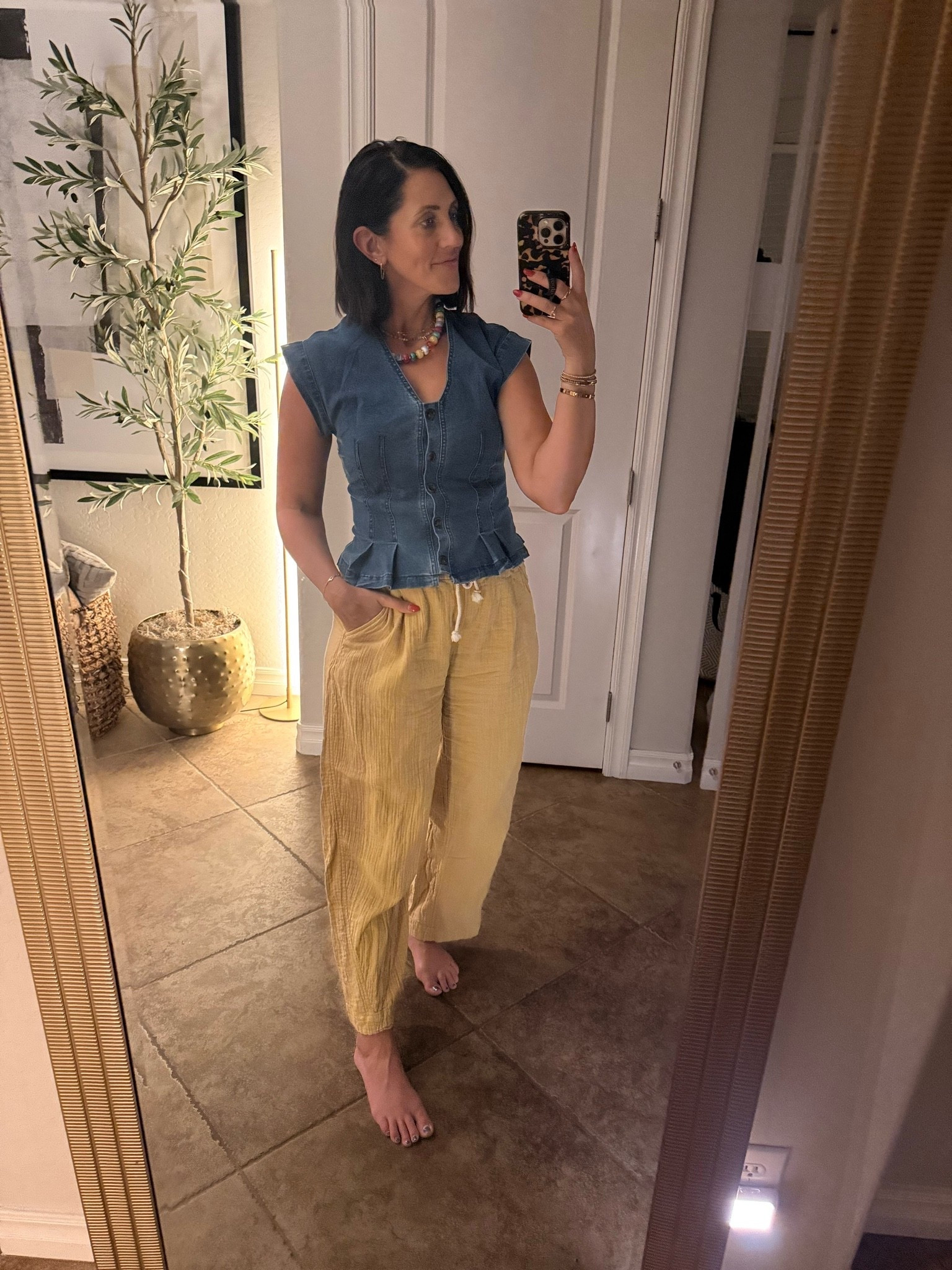 Family dinner outfit! 🍝 

Gauze drawstring Pants — size small denim shirt — size small ￼

Dressy casual style, over 40 fashion, Old Navy, Old Navy style, Amazon, Amazon fashion ￼

#LTKootd #LTKOver40 #LTKSaleAlert