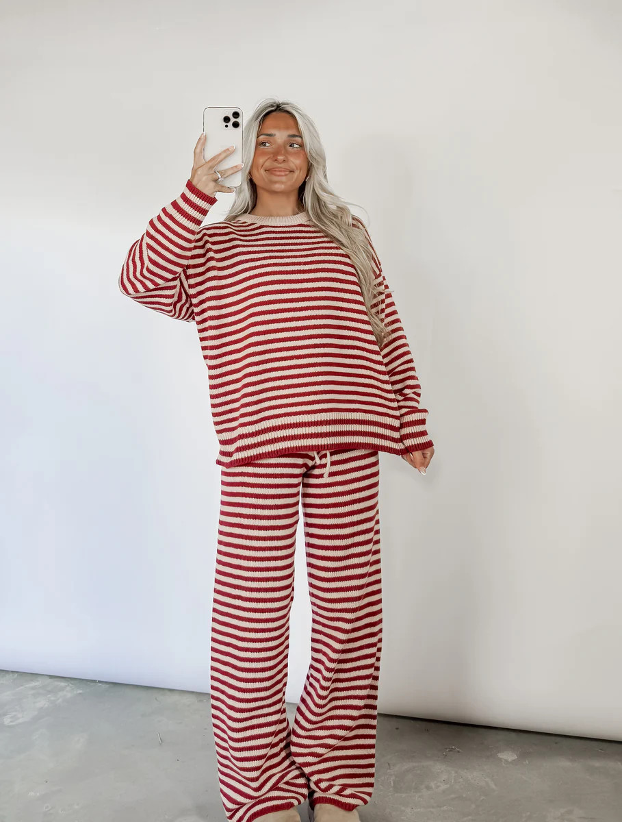 Bound To Be Cozy Striped Sweater & Wide Leg Pant Set - Burgundy/Pink | CK Squared Boutique