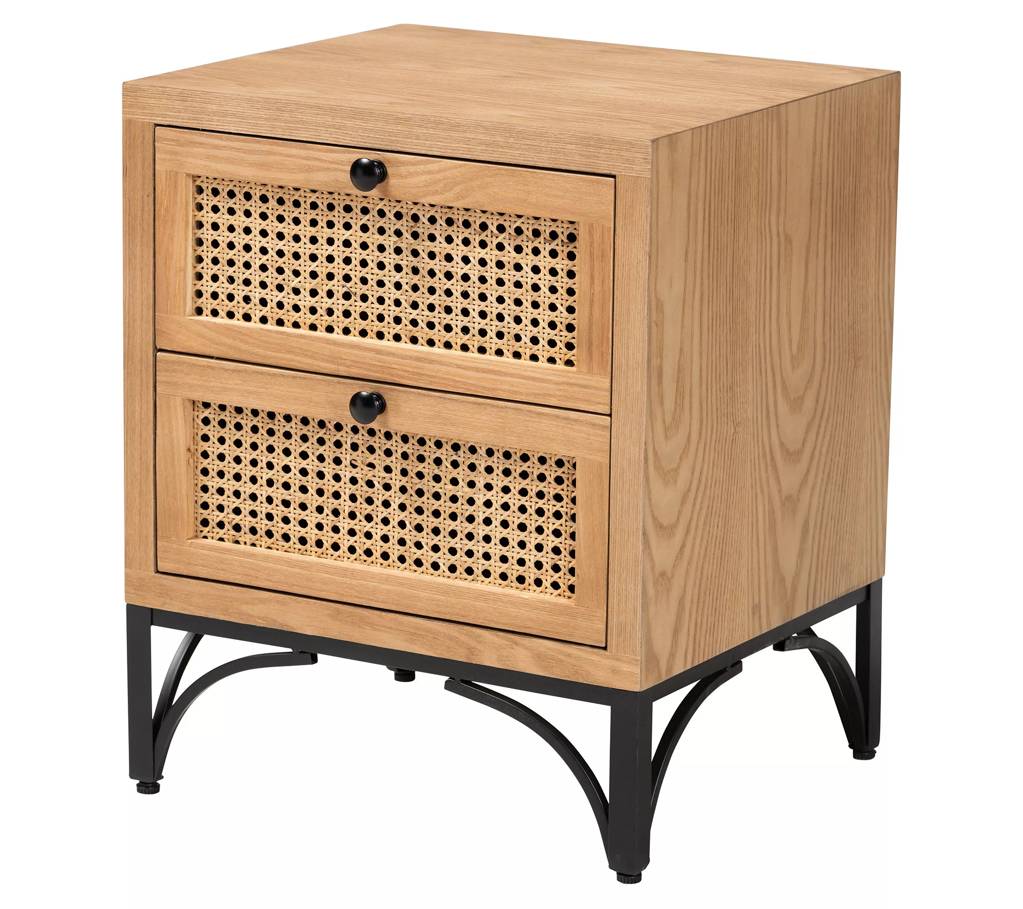 Weslan Wood and Black Metal 2-Drawer End Table - QVC.com | QVC