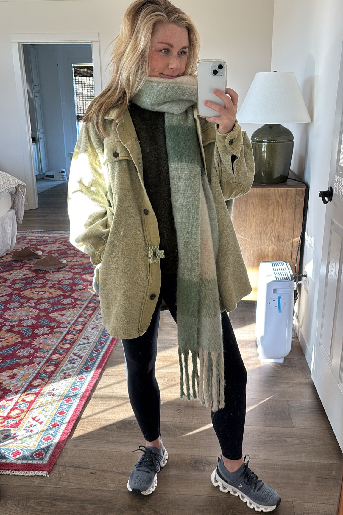 Errands on a chilly but sunny morning! Is this Nancy Meyers chic or more like Chessy headed to pick up groceries for Nick and Hallie?

Scarf and sweater sold out but tried to find some swaps! This green “shacket” is my fav of 3 years and live in these CRZ leggings (prefer them to Lulu 🫢). 

#LTKStyleTip #LTKFindsUnder50 #LTKFindsUnder100