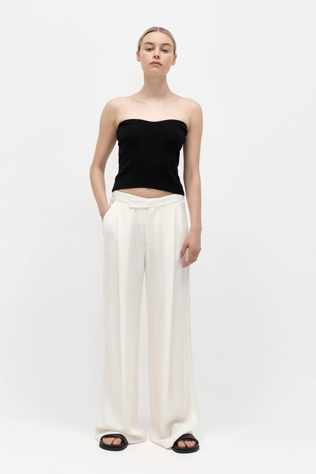 Overlap Waist Trousers - Cool White | St. Agni