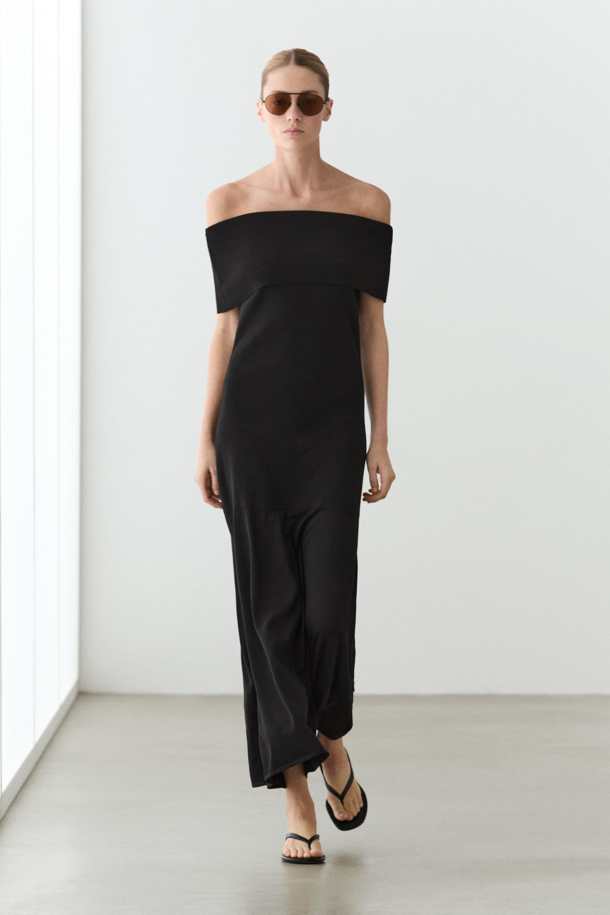 Knit midi dress with exposed shoulders | Massimo Dutti UK