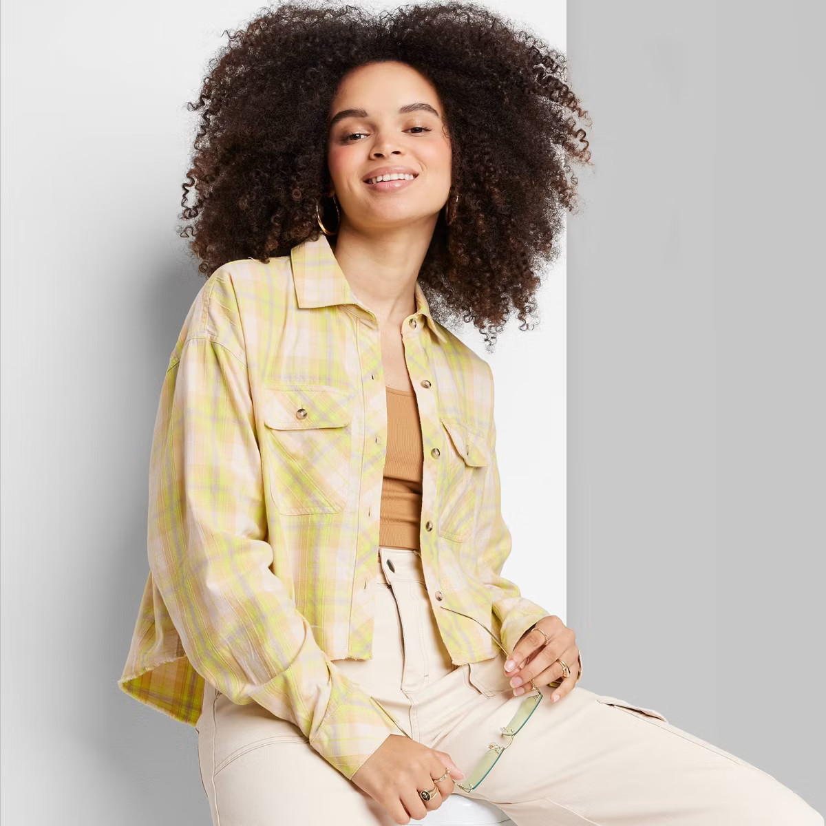 Women's Long Sleeve Cropped Button-Down Shirt - Wild Fable™ | Target
