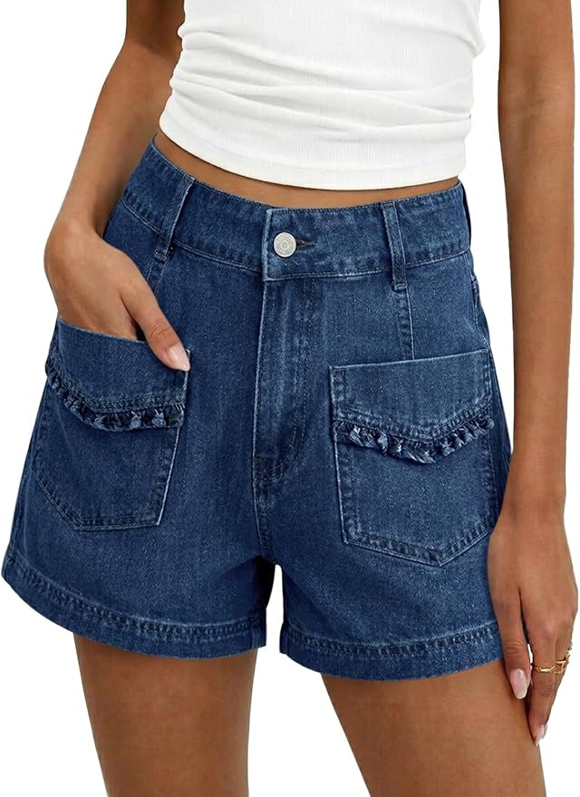 Cicy Bell Womens High Waisted Jean Shorts Summer Baggy Wide Leg Vintage Denim Shorts with Ruffle ... | Amazon (US)