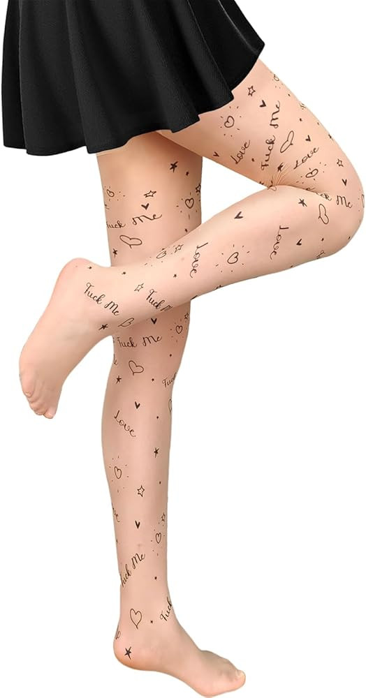 Pattern Print Tights Letters Stockings, Exotic See Through Silk Pantyhose | Amazon (US)