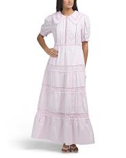 Short Sleeve Lace Collar Tiered Maxi Dress | TJ Maxx