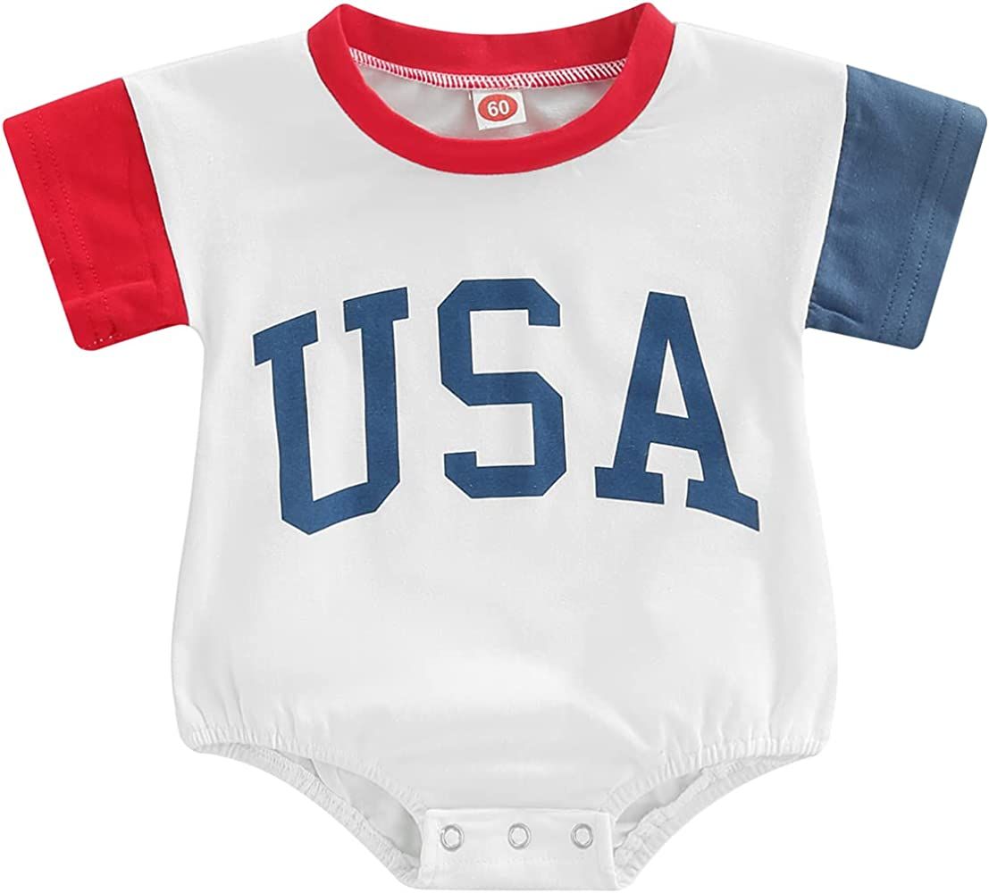 4th of July Baby Boy Outfit Infant Kids Short Sleeve USA Oversized Romper Bodysuit Top Shirt Summer  | Amazon (US)