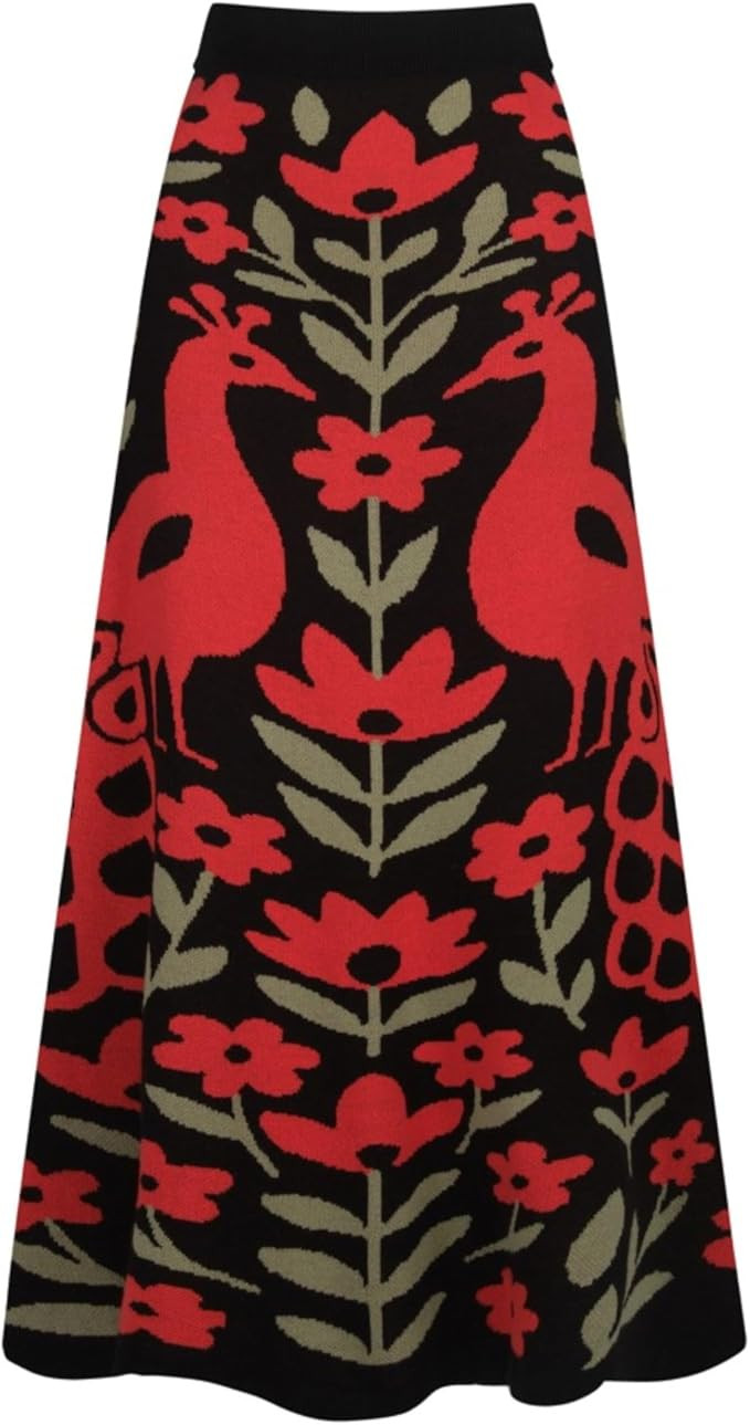 OXKnit Knittd Midi Skirts for Women, Casual Retro Peacock and Florals Pattern High Waist A Line C... | Amazon (US)