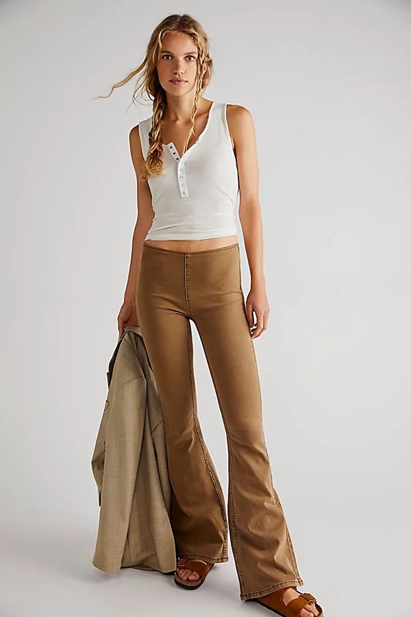 Penny Pull-On Flare Jeans by We The Free at Free People, Gold, 24 | Free People (Global - UK&FR Excluded)