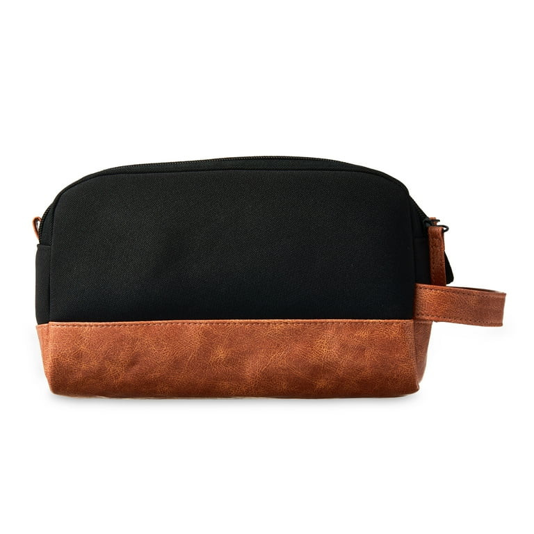 Men's Two Tone Double Zipper Sporty Dopp Kit with Faux Leather Trim, Black and Brown, by Walmart | Walmart (US)