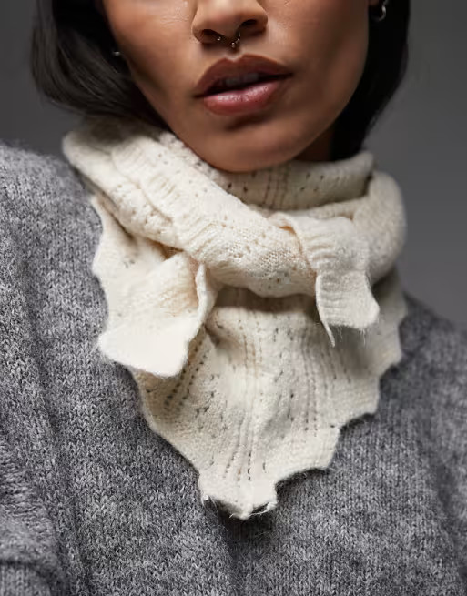 ASOS DESIGN knit fluffy pointelle neck scarf in ecru | ASOS (Global)