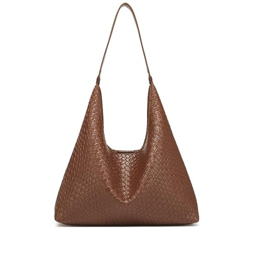 2025 Woven Tote Bag for Women, Large Capacity PU Leather Shoulder Bag & Crossbody Hobo Bag with Pouch, Stylish Work Commuter Handbag - Brown | Amazon (US)