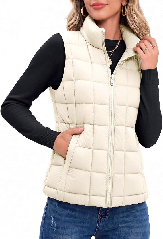 Zeagoo Womens Lightweight Quilted Puffer Vest Stand Collar Zip Up Outerwear | Amazon (US)