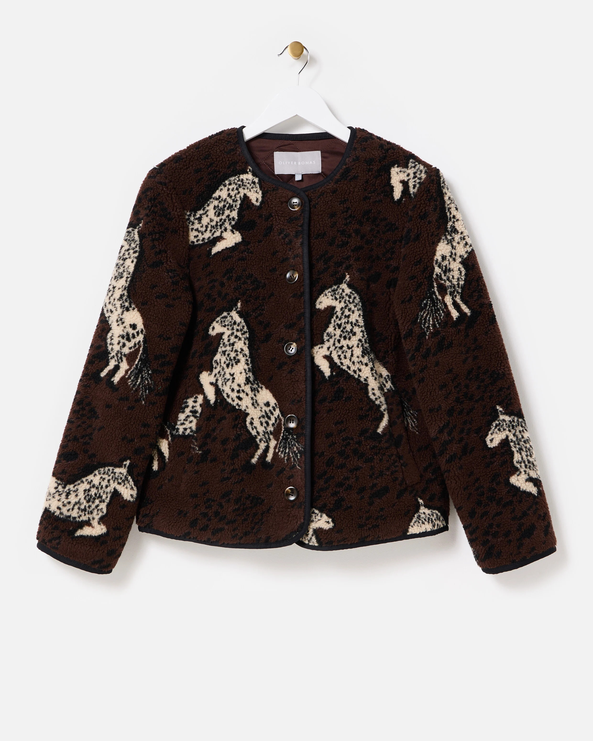 Brown Horse Print Borg Jacket | Oliver Bonas | Oliver Bonas (Global)