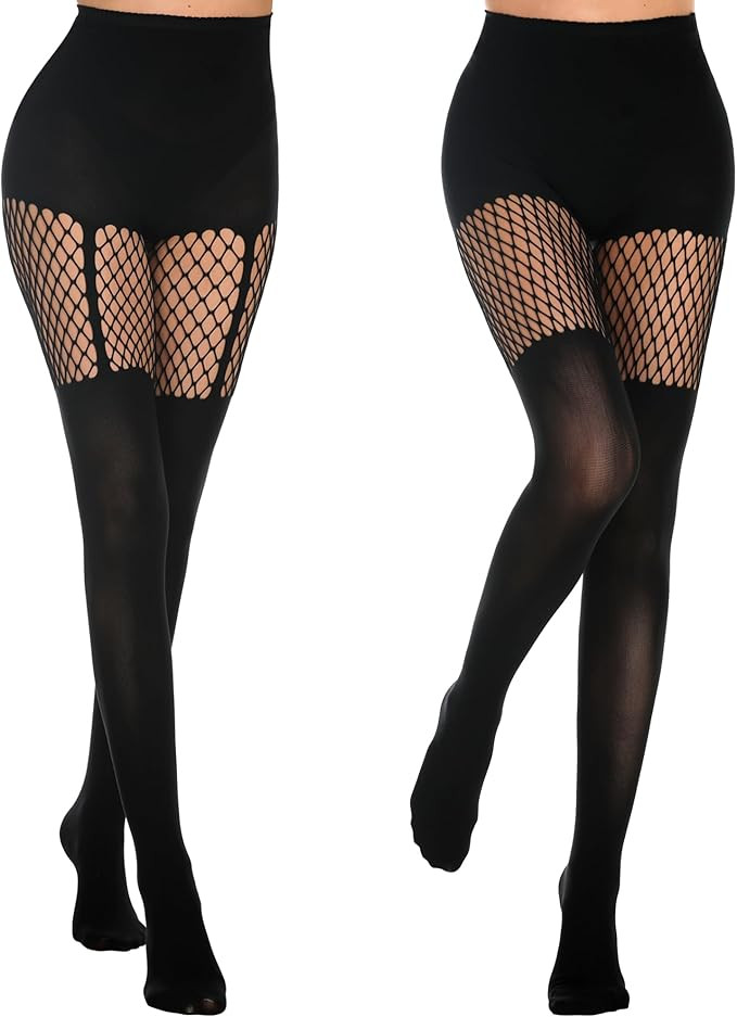 MANZI Womens Faux Thigh High Fishnet Stockings Stitching Opaque Pantyhose Mock Over the Knee Goth... | Amazon (US)