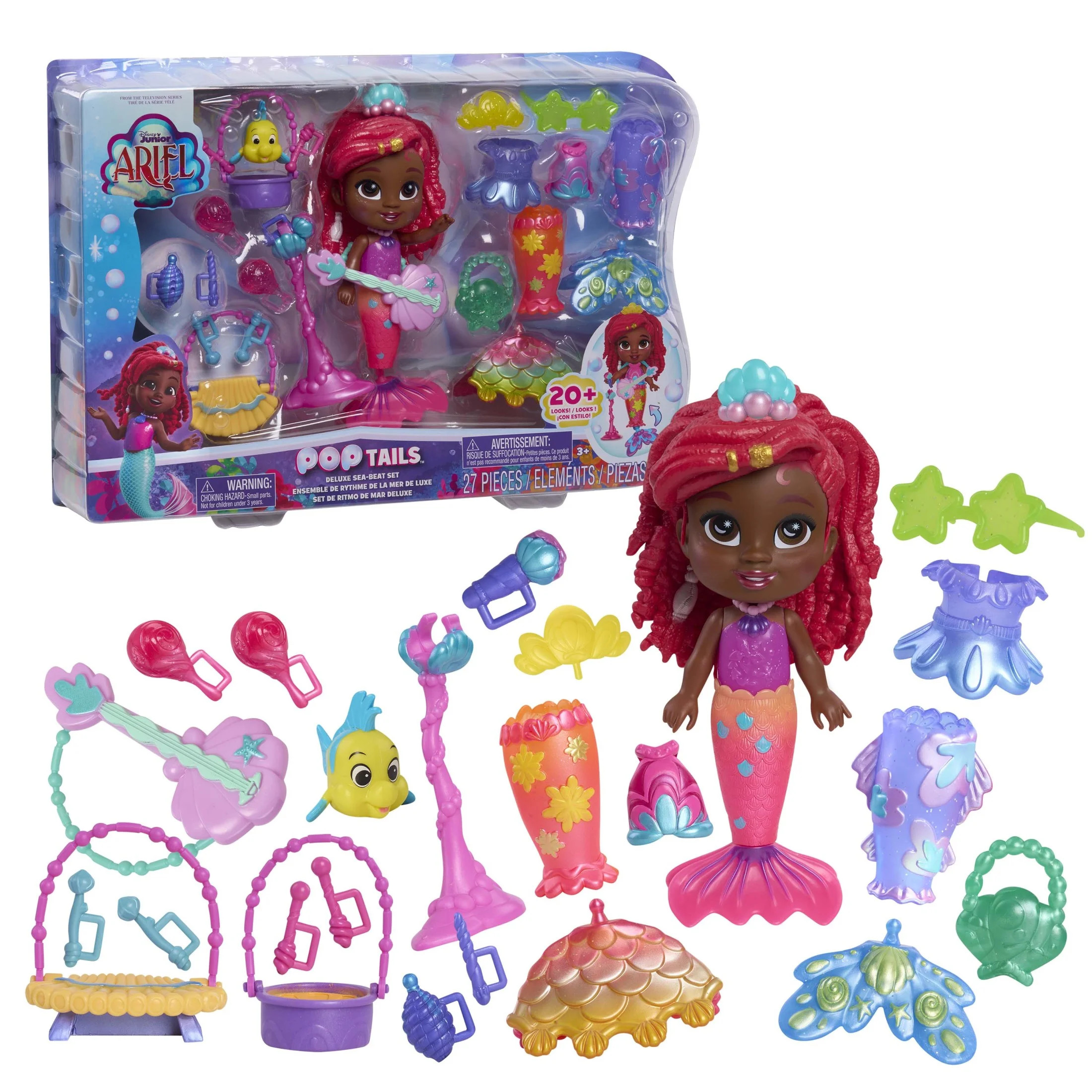 Disney Junior Ariel Pop Tails Deluxe Sea-Beat 7-inch Figure and Accessories Set, 27-pieces Baby a... | Walmart (US)