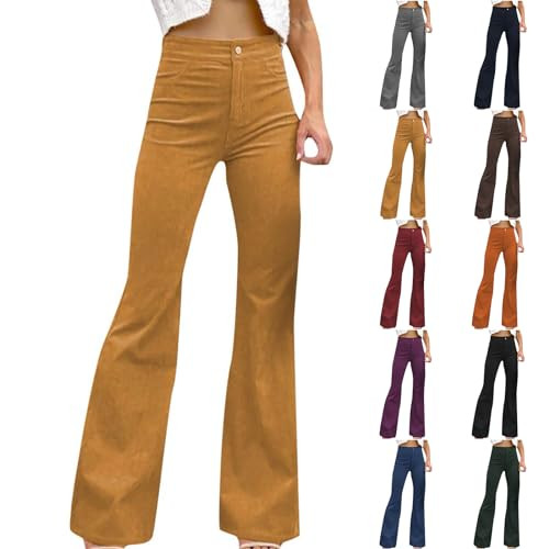 Flare Corduroy Pants for Women High Waisted Wide Leg Trousers Pants Vintage Velvet Pants Bell Bottom Jeans Pull On Stretch Flared Slacks Casual Bootcut Yoga Pants with Pockets Trendy Teacher Outfits | Amazon (US)