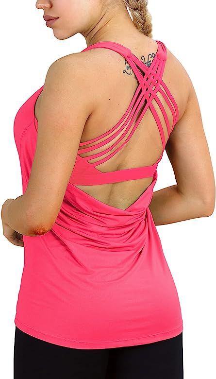icyzone Womens' Open Back Workout Athletic Yoga Tank Tops with Built in Bra | Amazon (US)