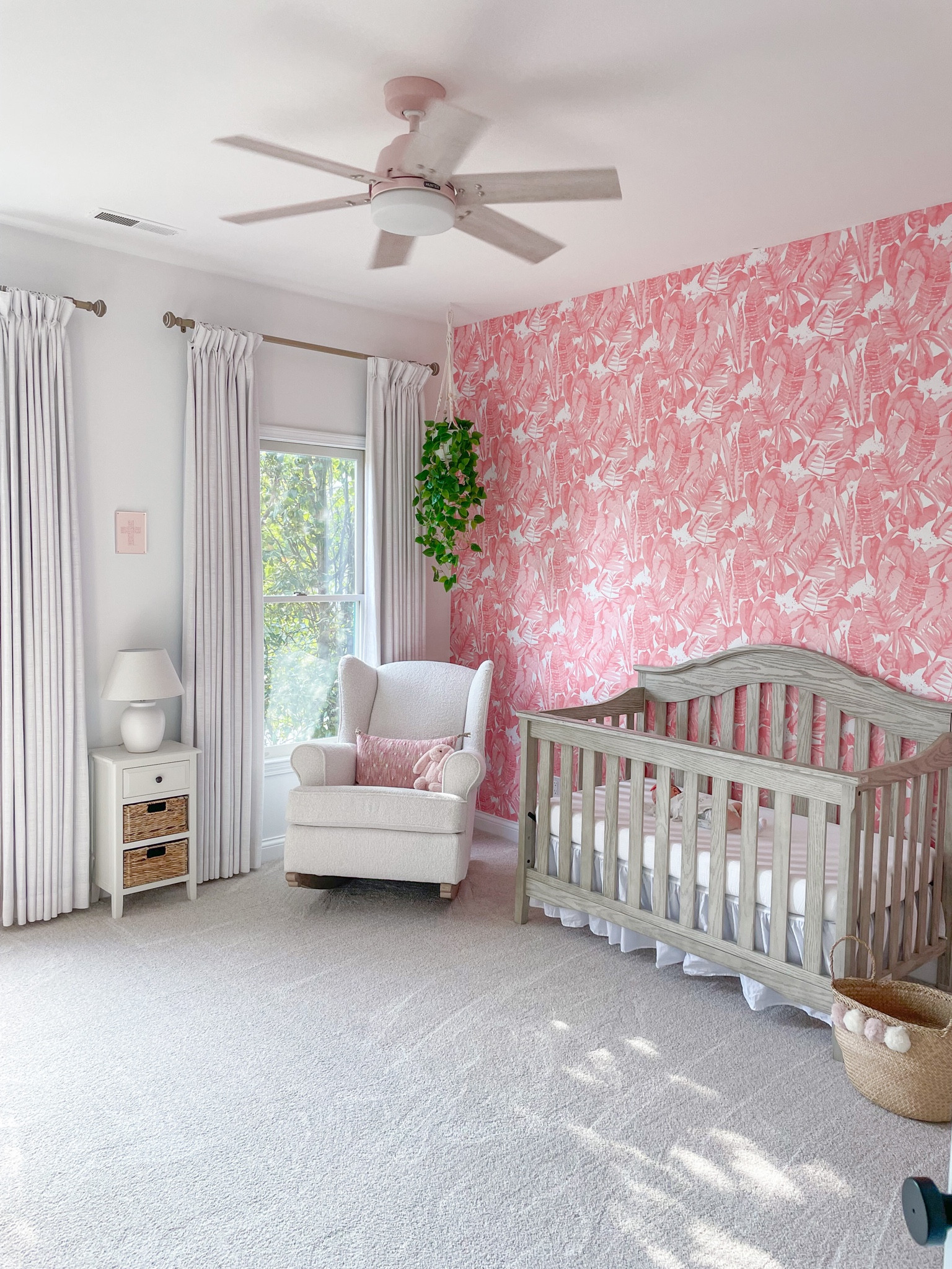 Girl nursery decor! My favorite detail is the little pink cross from Liv & Co above the lamp 💕 All reno details on www.lizpacini.com! DIY projects saved to IG highlights. 

#LTKhome #LTKbaby