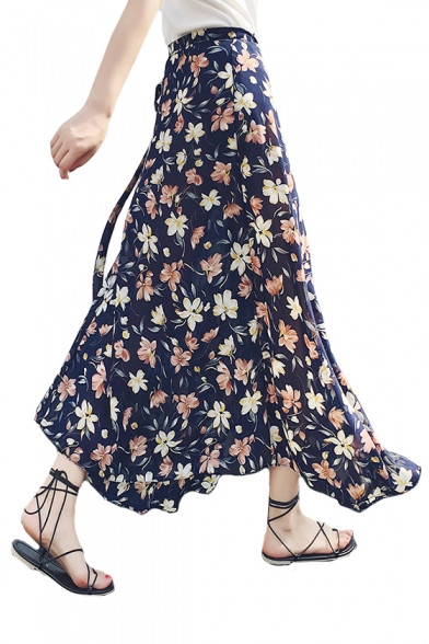 Floral Printed Split Front Lined Maxi Wrap Skirt | Beautifulhalo.com