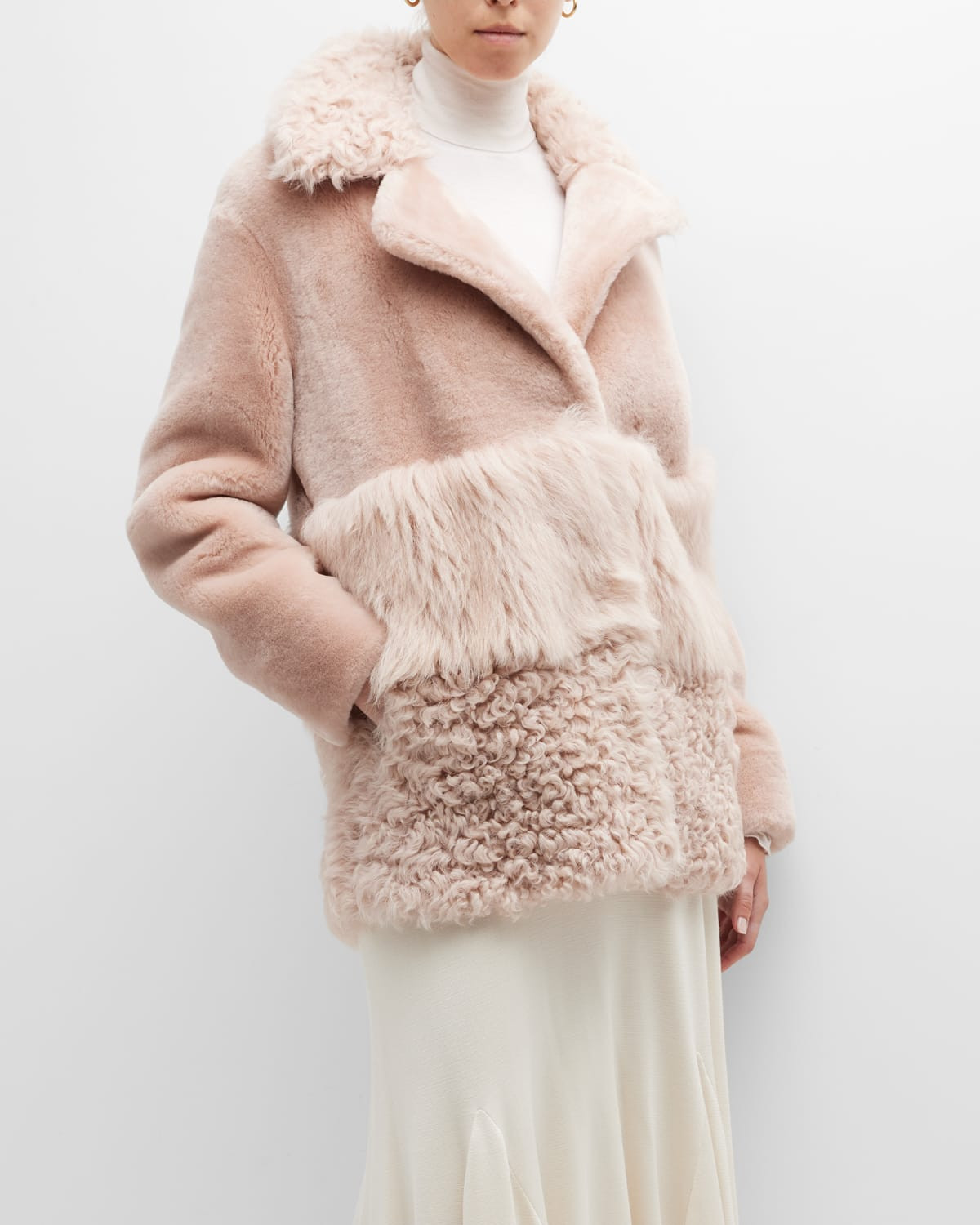 Paneled Sheep Shearling Coat | Neiman Marcus