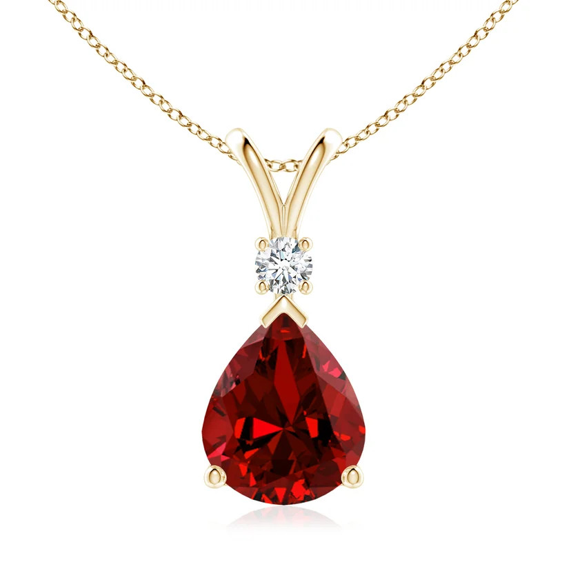 Prong-Set Lab-Grown Ruby Teardrop V-Bale Pendant with Diamond | Angara Inc.