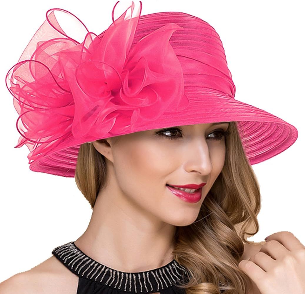 Lady Church Derby Dress Cloche Hat Fascinator Floral Tea Party Wedding Bucket Hat S051 | Amazon (US)