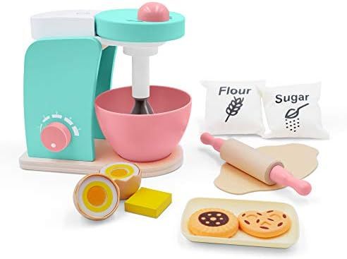 Wooden Toy Bake-Cookie Mixer Set(14 pcs)- play kitchen accessories Interactive Early Learning Toy... | Amazon (US)