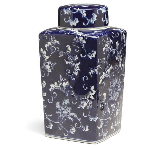 12" Petrin Square Ginger Jar, Blue/White | One Kings Lane