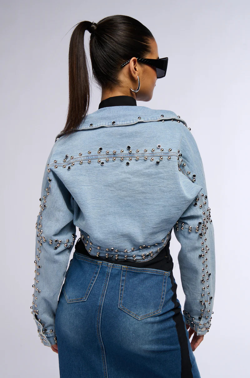 DENIM STUD BOLERO JACKET | AKIRA