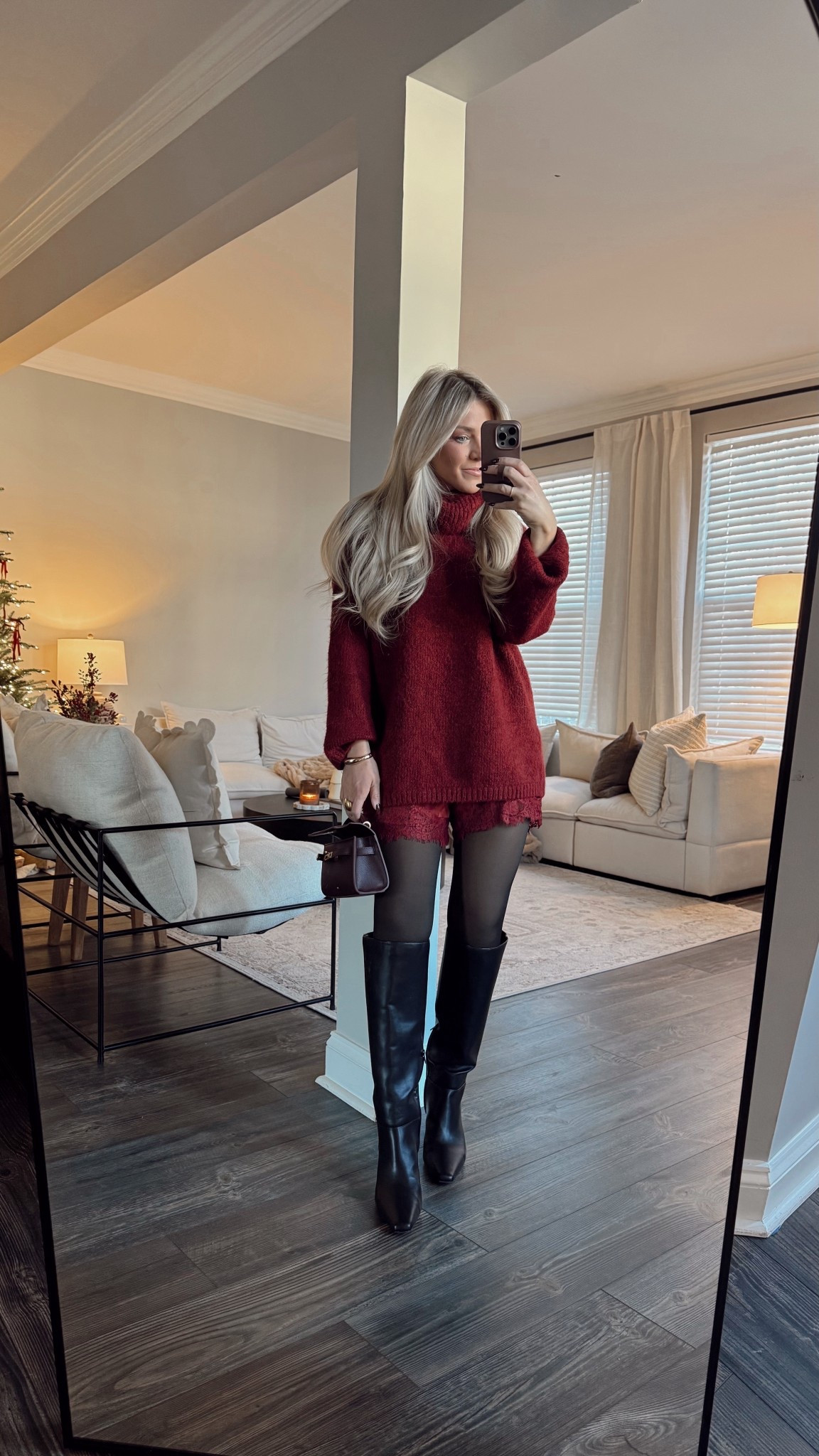 Saturday ootd and it’s all Amazon!!! Except for the boots- they are Primark and can only be bought in store. But you guys! The lace shorts are so cute with this sweater! Bag is on sale for cyber week and it’s adorable!

#LTKHoliday #LTKSeasonal #LTKCyberWeek