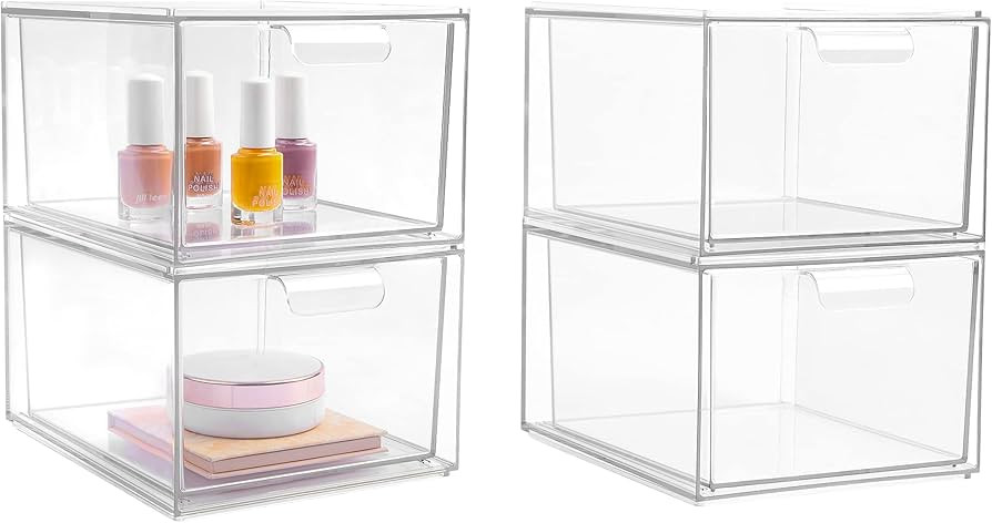 Vtopmart 4 Pack Stackable Makeup Organizer Storage Drawers, Acrylic Bathroom Organizers，Clear P... | Amazon (US)