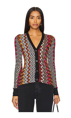 Missoni Buttoned Cardigan in Multicolor Black, Pink, White, & Rust from Revolve.com | Revolve Clothing (Global)